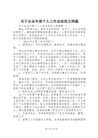 关于企业年度个人工作总结范文两篇