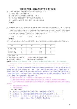 金属活动性顺序表质量守恒定律