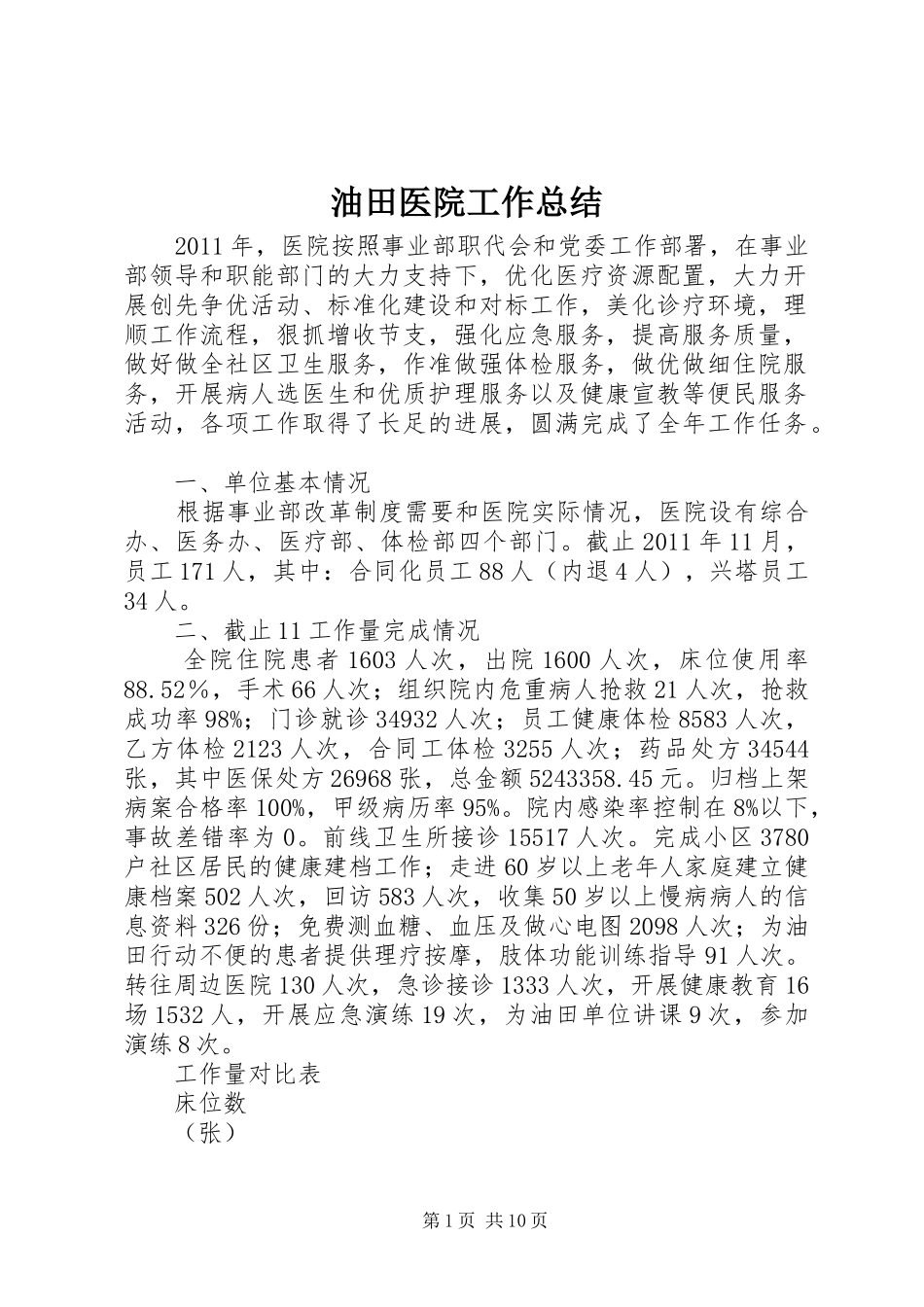 油田医院工作总结_第1页