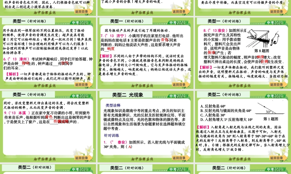 人教版2014中考备考策略《专题3声学、光学》课件