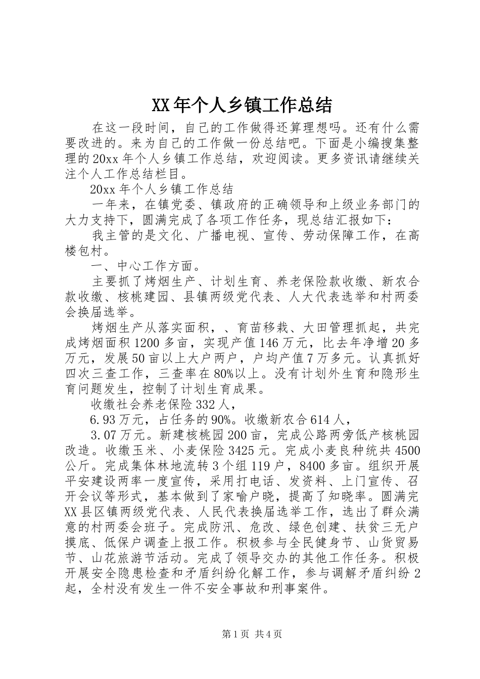 XX年个人乡镇工作总结_第1页