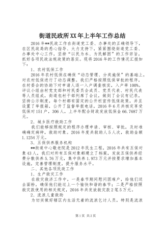 街道民政所XX年上半年工作总结
