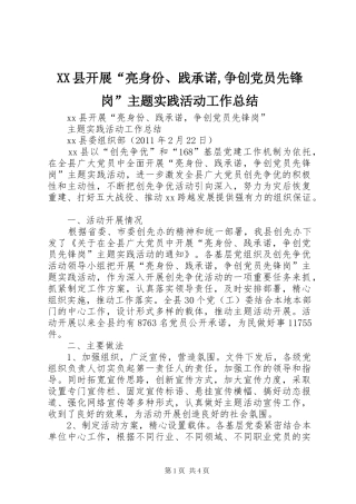 XX县开展“亮身份、践承诺,争创党员先锋岗”主题实践活动工作总结_1