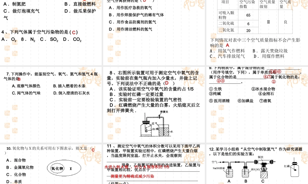 化学一轮复习课件：第1讲我们周围的空气