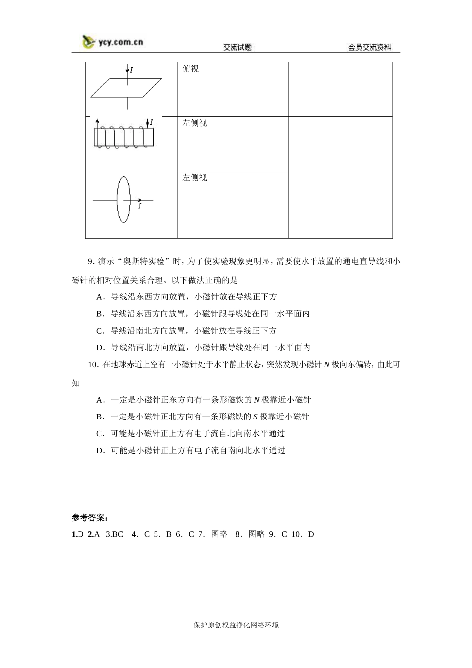 《磁现象和磁场》同步练习3（新人教版选修3-1）_第3页