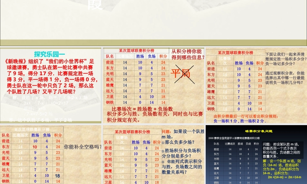 实际问题与一元一次方程球赛积分表问题