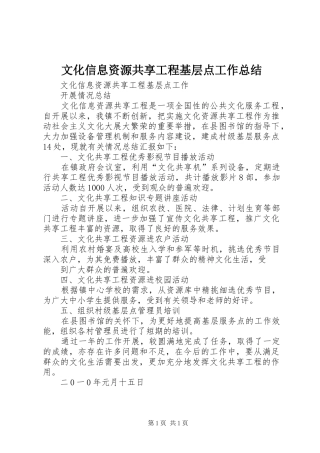 文化信息资源共享工程基层点工作总结