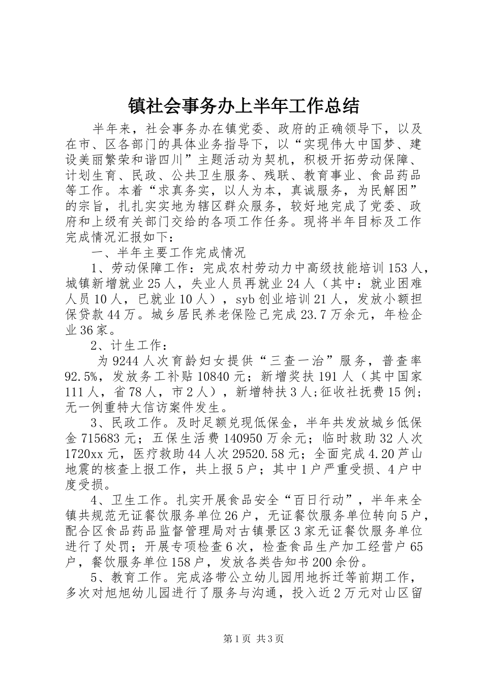 镇社会事务办上半年工作总结_1_第1页