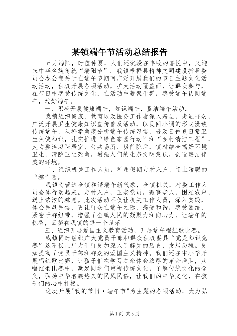 某镇端午节活动总结报告_第1页