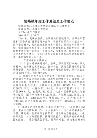 饶峰镇年度工作总结及工作要点