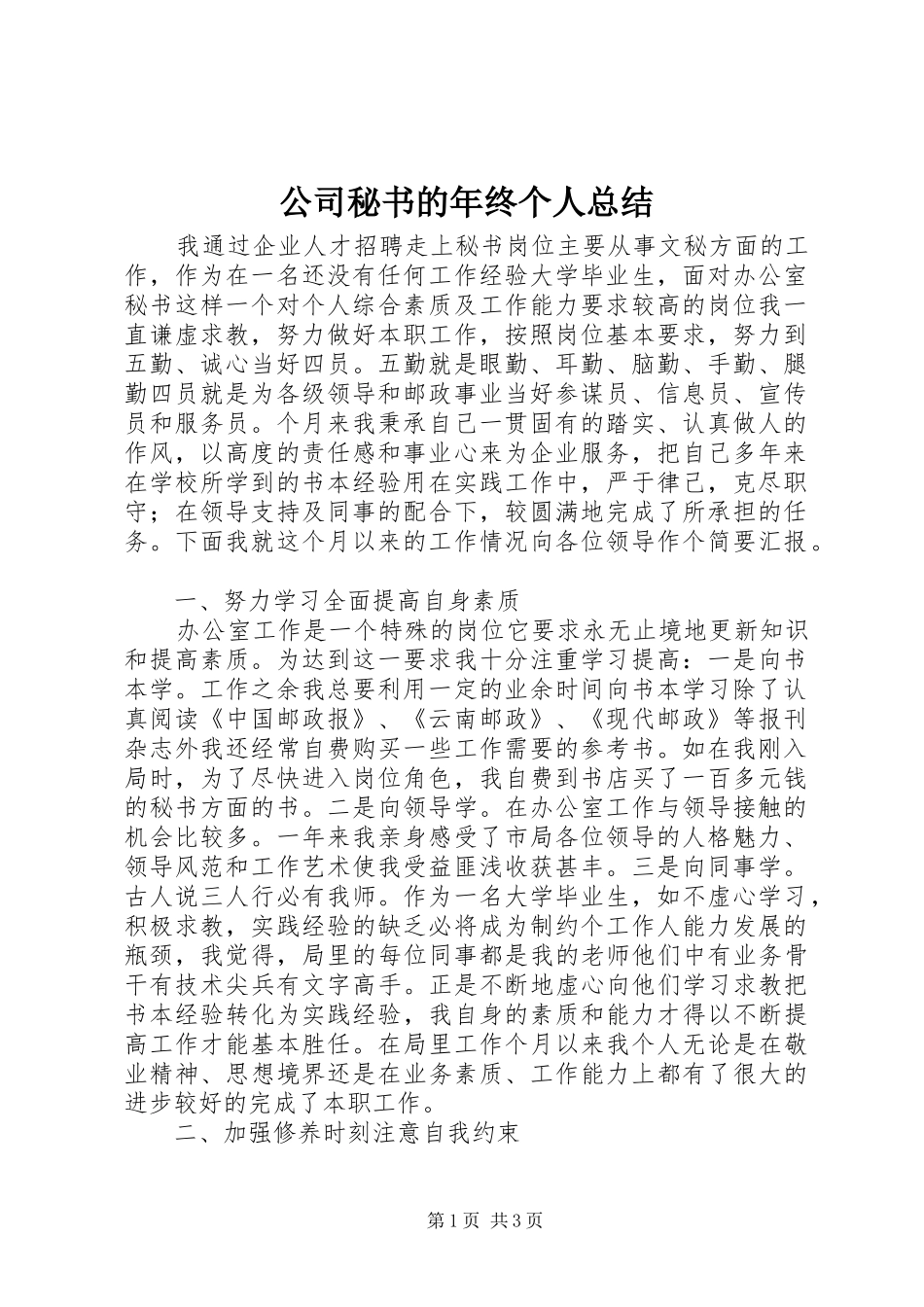 公司秘书的年终个人总结_第1页