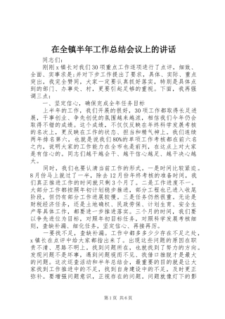 在全镇半年工作总结会议上的讲话