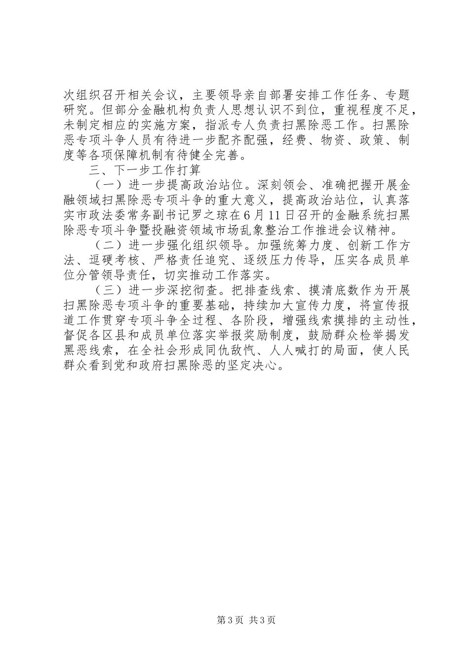 XX年上半年扫黑除恶专项斗争暨金融领域市场乱象整治工作总结_第3页