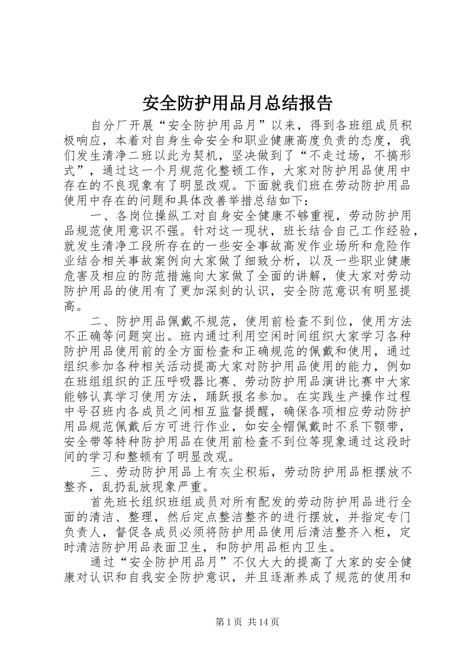 安全防护用品月总结报告_第1页