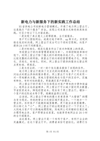 新电力与新服务下的新实践工作总结