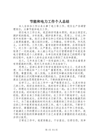 节能和电力工作个人总结