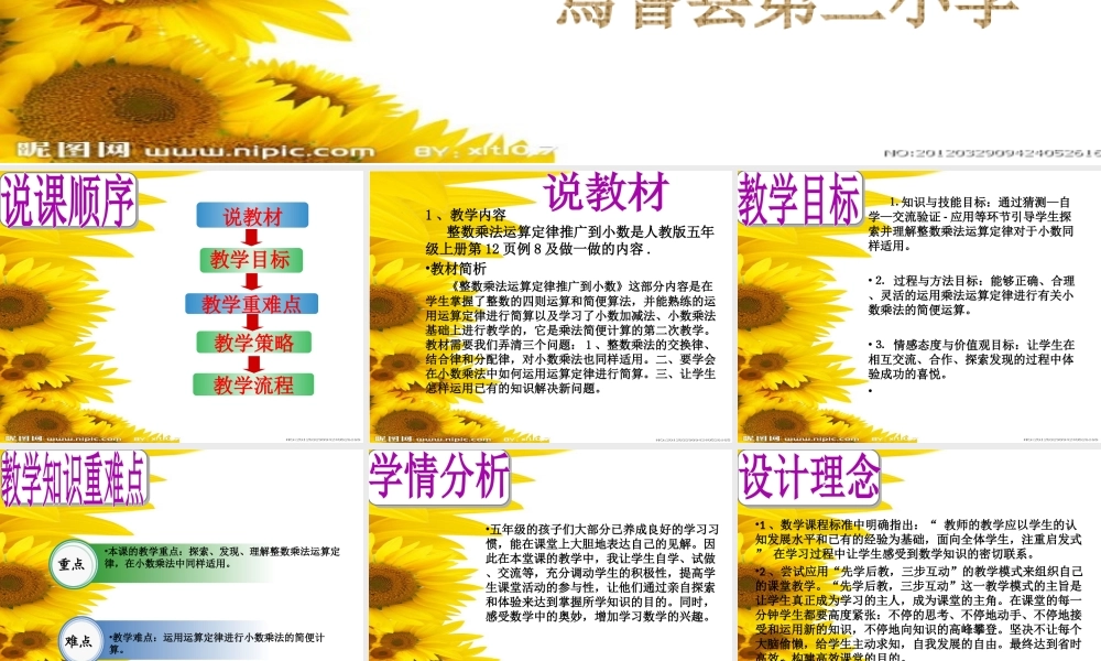 整数乘法运算定律推广到小数说课课件李福霞