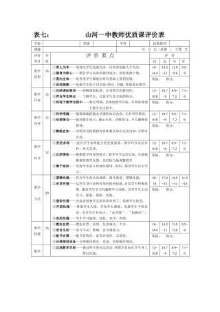 山河一优质课评价表