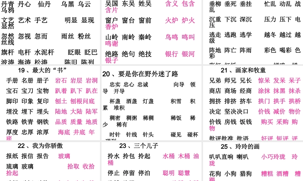 二年级语文下册词语归类