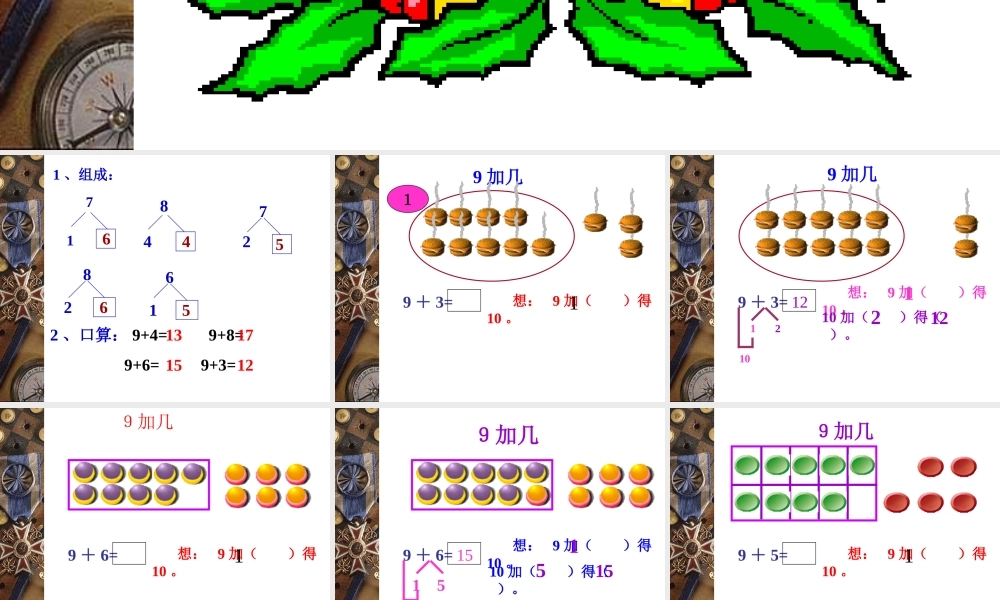 小学一年级数学上册课件-9加几课件1