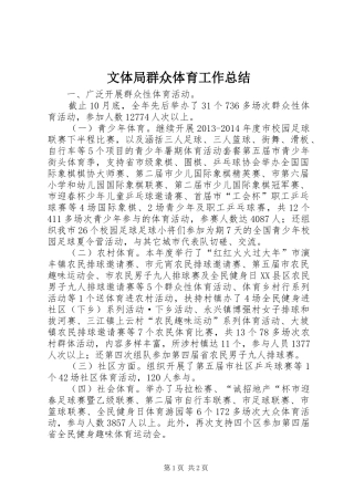 文体局群众体育工作总结