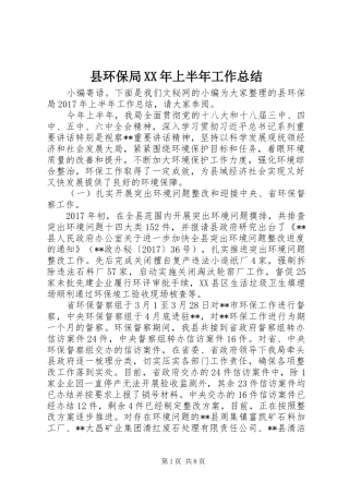 县环保局XX年上半年工作总结