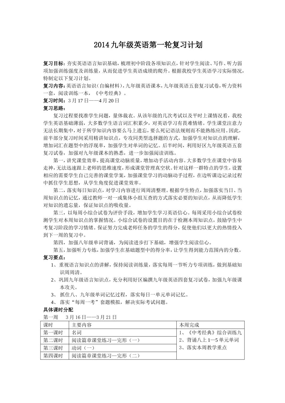 2012九年级第一轮英语复习计划_第1页