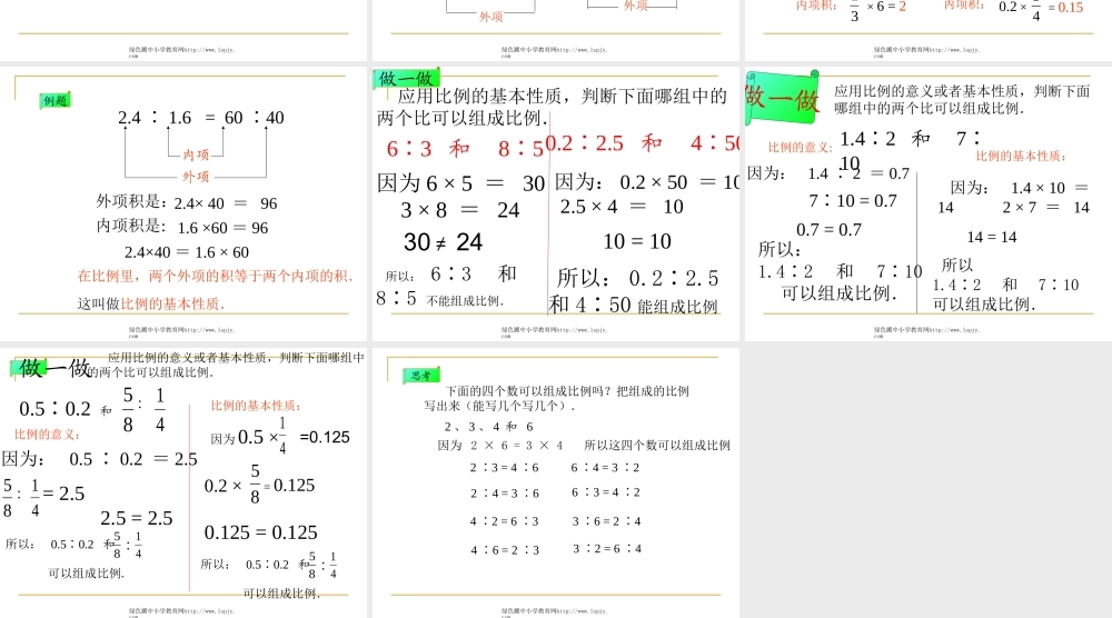 人教版六年级数学下册《比例的基本性质》课件PPT