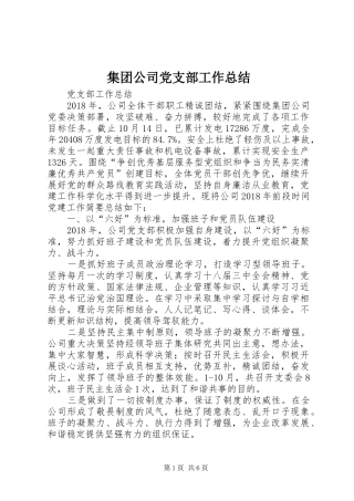 集团公司党支部工作总结