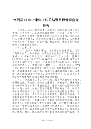水利局XX年上半年工作总结暨目标管理自查报告