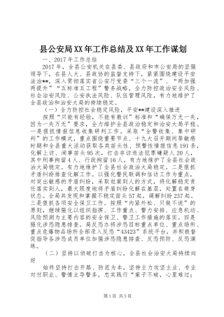 县公安局XX年工作总结及XX年工作谋划