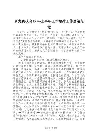 乡党委政府XX年上半年工作总结工作总结范文