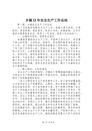 乡镇XX年安全生产工作总结