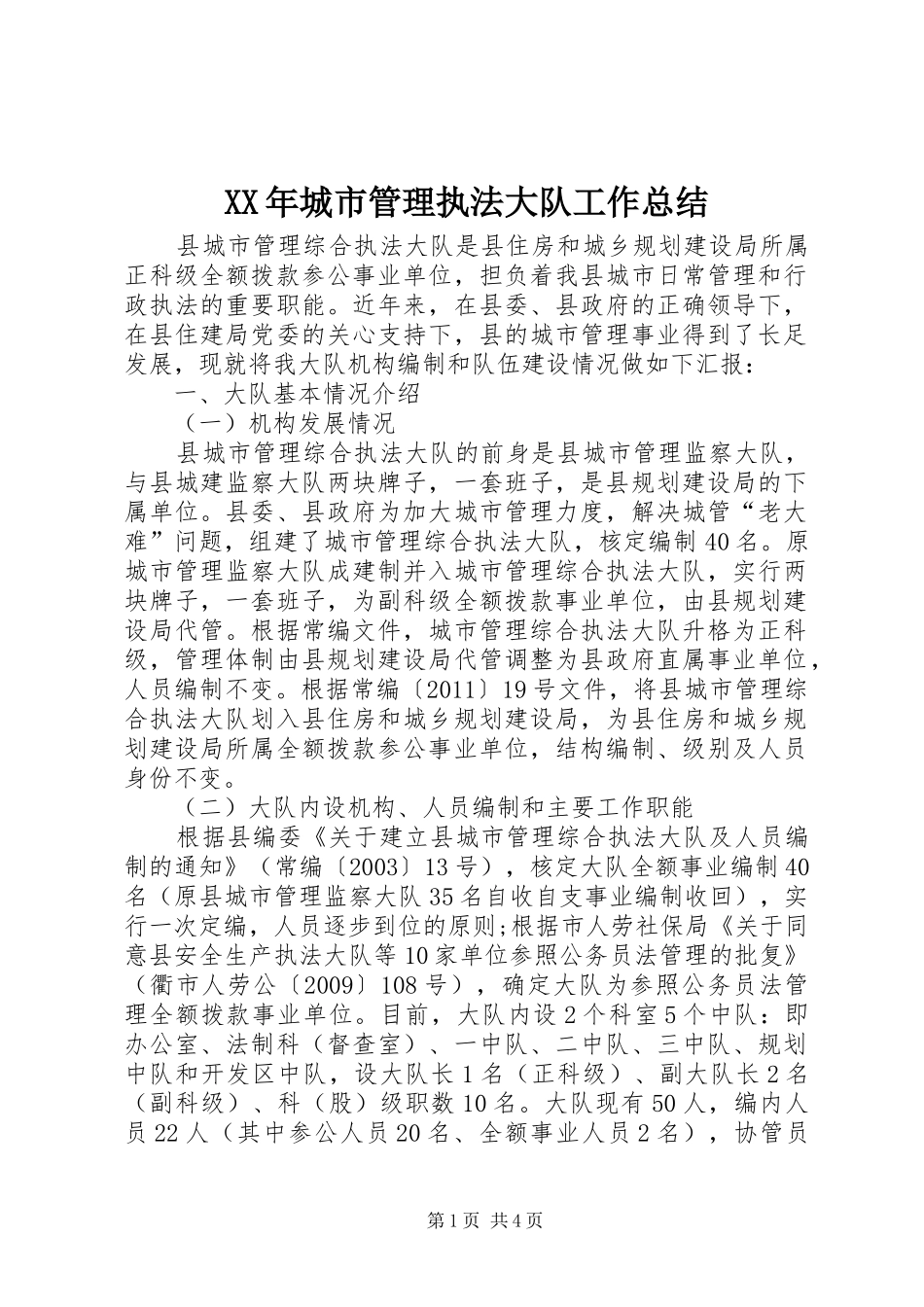 XX年城市管理执法大队工作总结_第1页