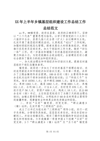 XX年上半年乡镇基层组织建设工作总结工作总结范文_1