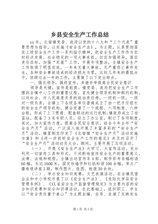 乡县安全生产工作总结