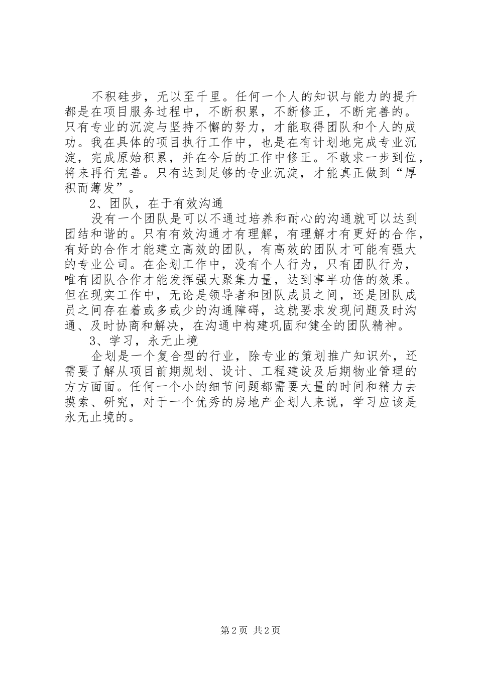 项目策划个人工作小结_第2页