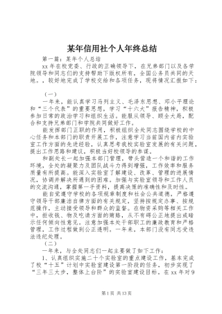 某年信用社个人年终总结