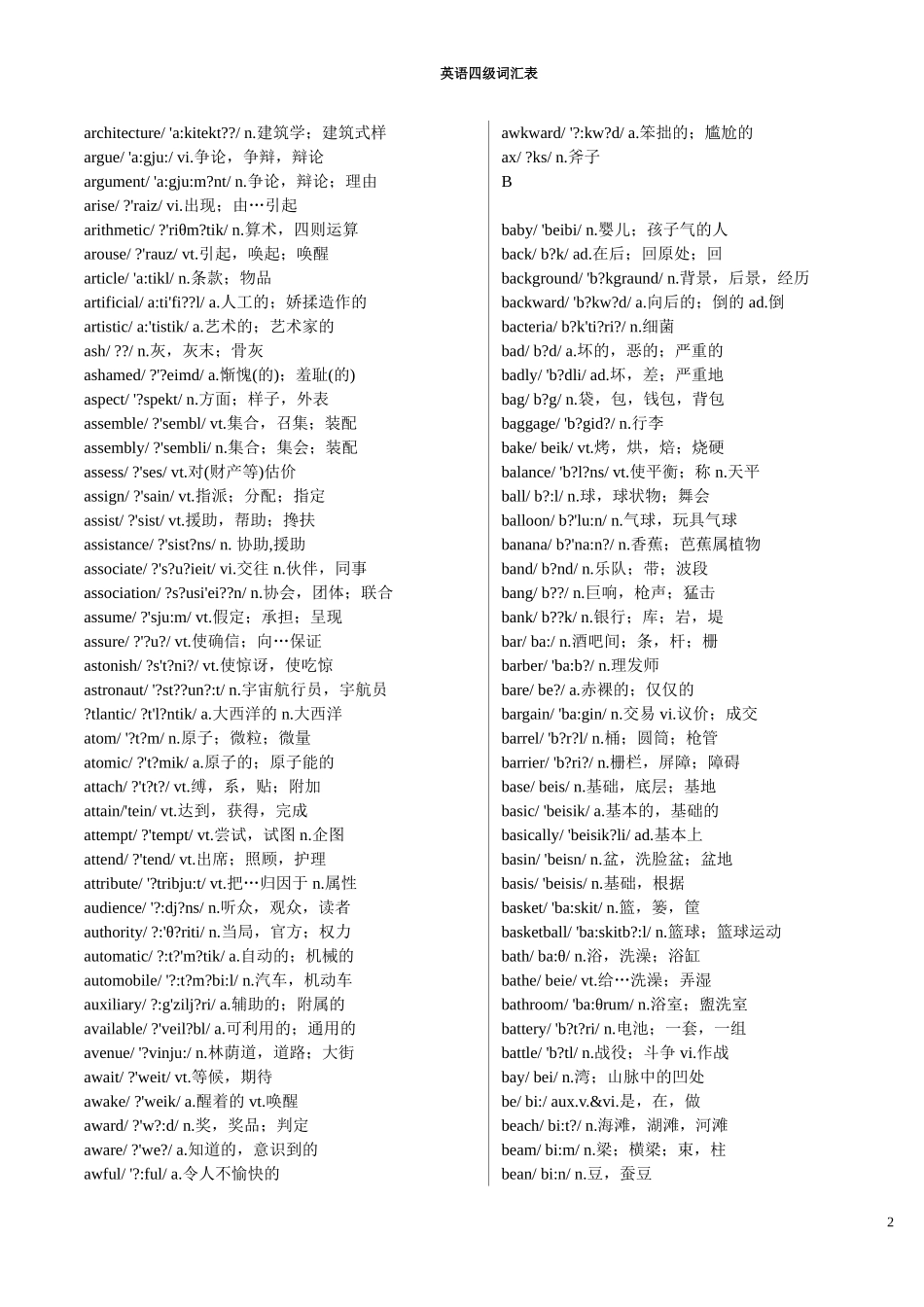 页整理英语四级单词大全_第2页