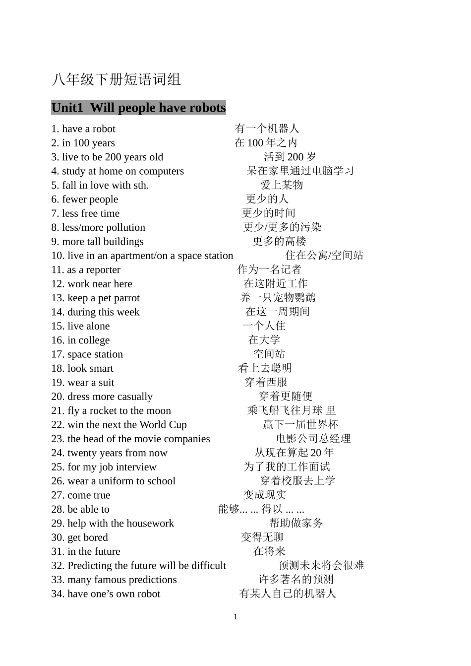 八年级下册短语词组_第1页