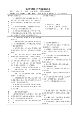 哈尔滨市初中化学评价表