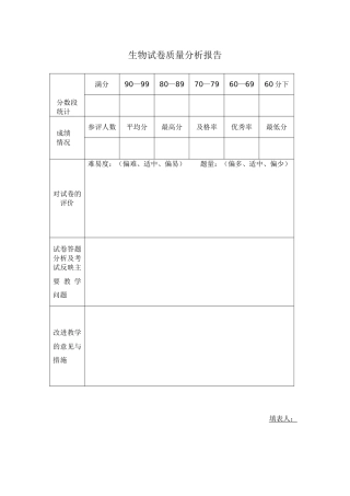 生物成绩分析表