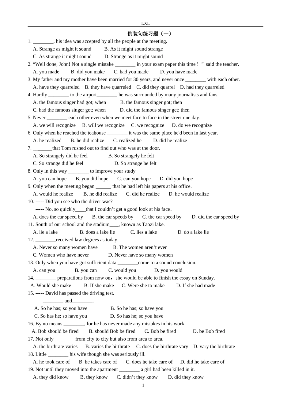 倒装句练习题1学生版_第1页