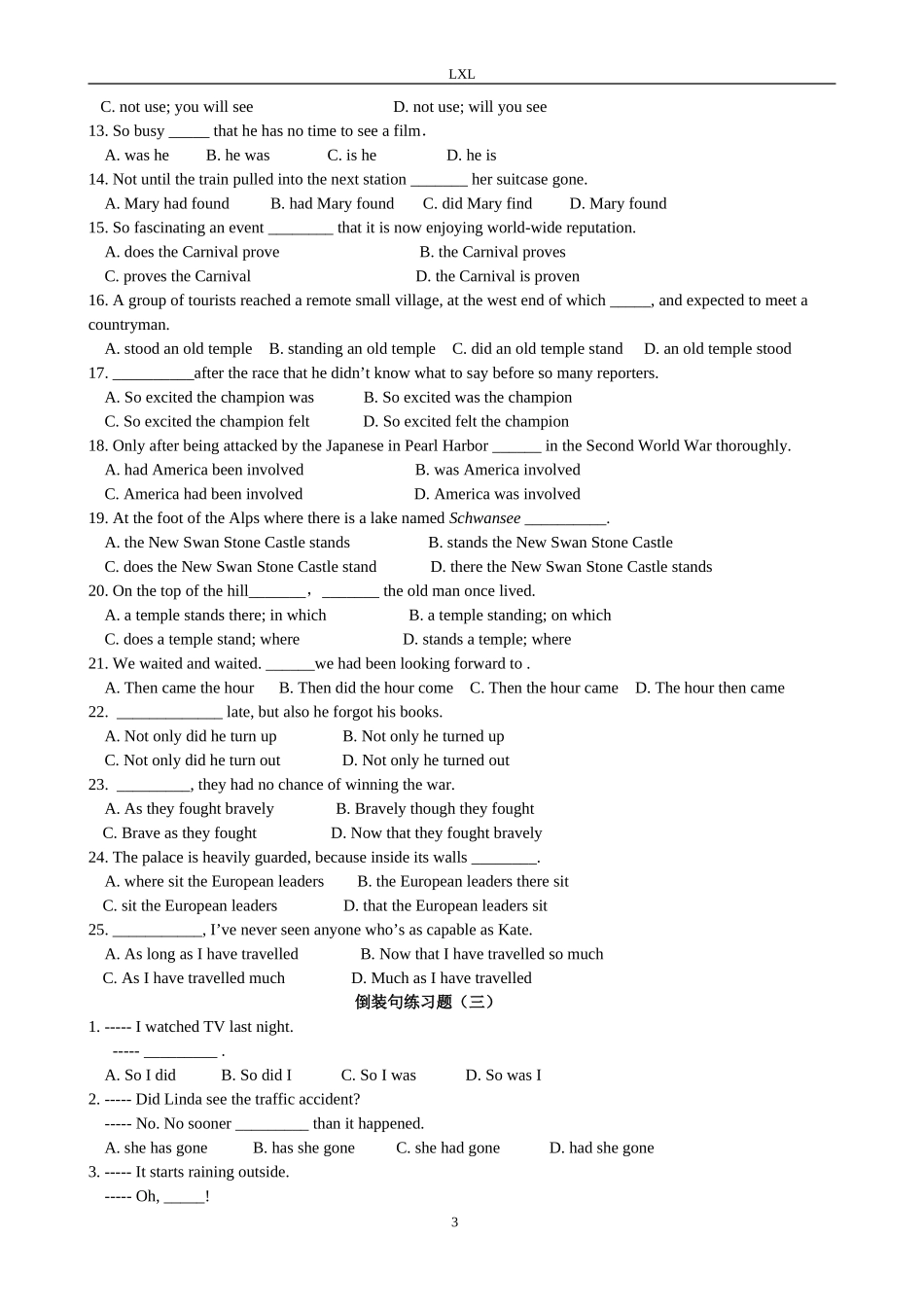 倒装句练习题1学生版_第3页