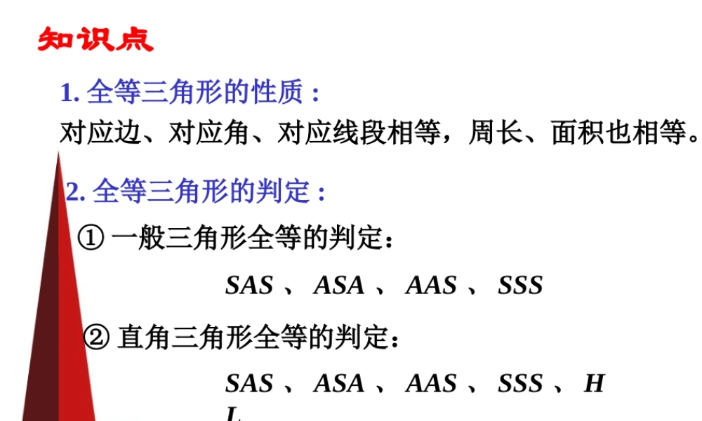 八年级数学上册全等三角形总复习课件人教版