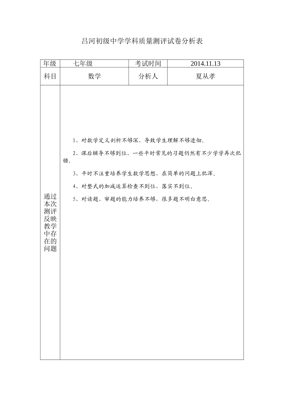 七三数学成绩分析表_第1页