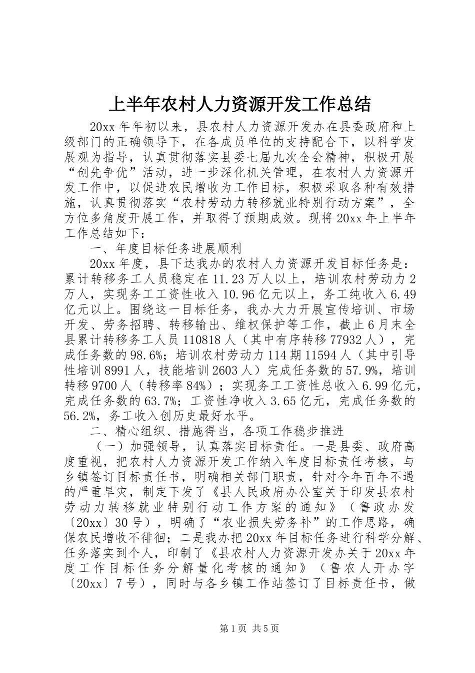上半年农村人力资源开发工作总结_第1页