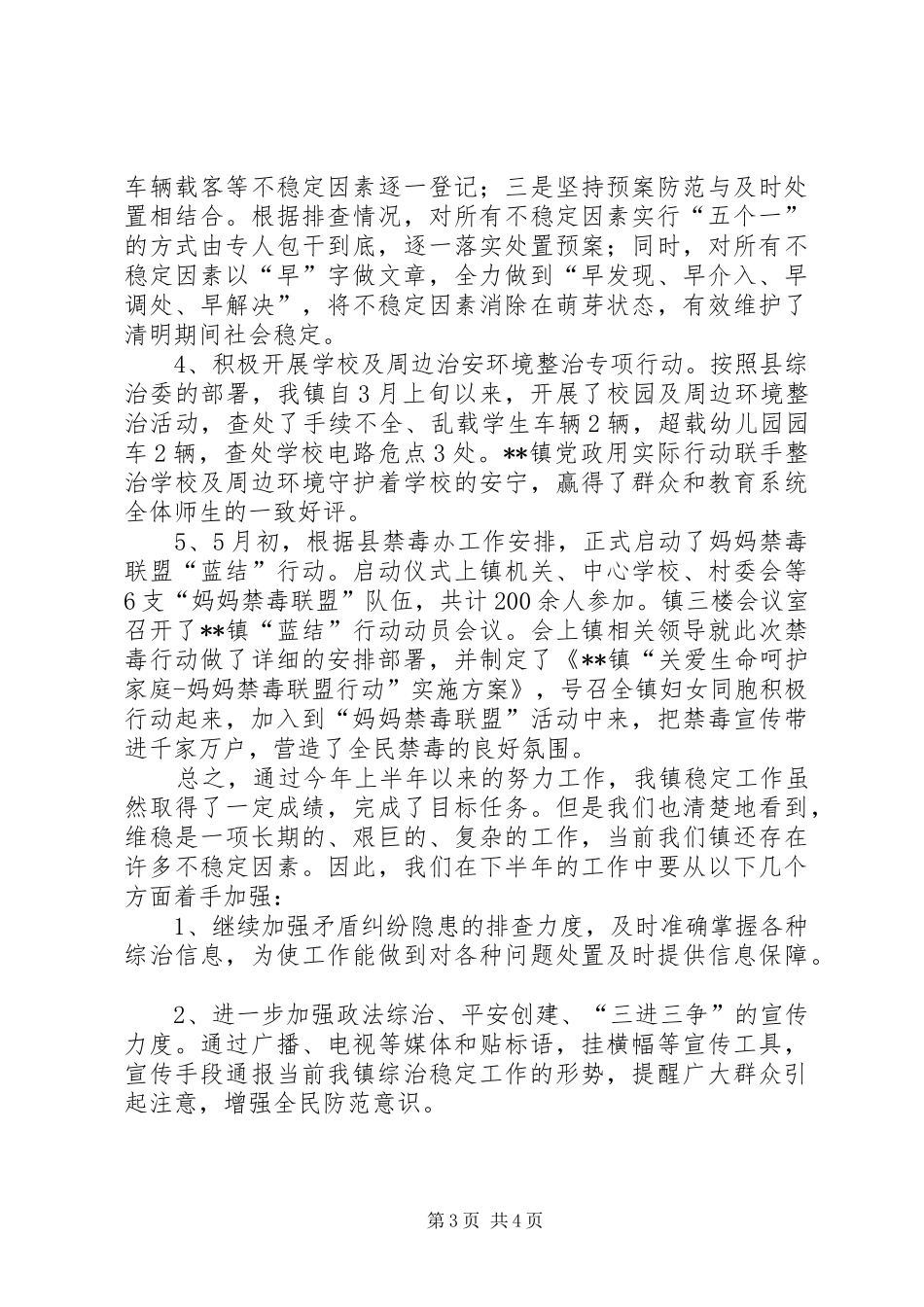镇维稳工作半年总结_第3页