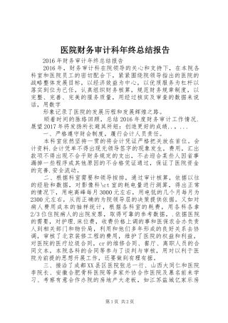 医院财务审计科年终总结报告