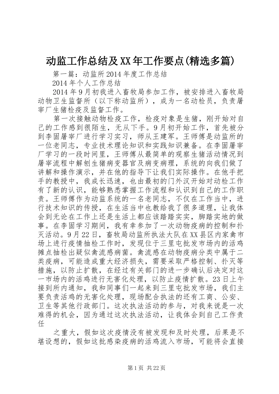 动监工作总结及XX年工作要点(精选多篇)_第1页